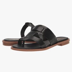 Franco Sarto Black Leather Gretta Minimalist Sandals Size Women’s 9
